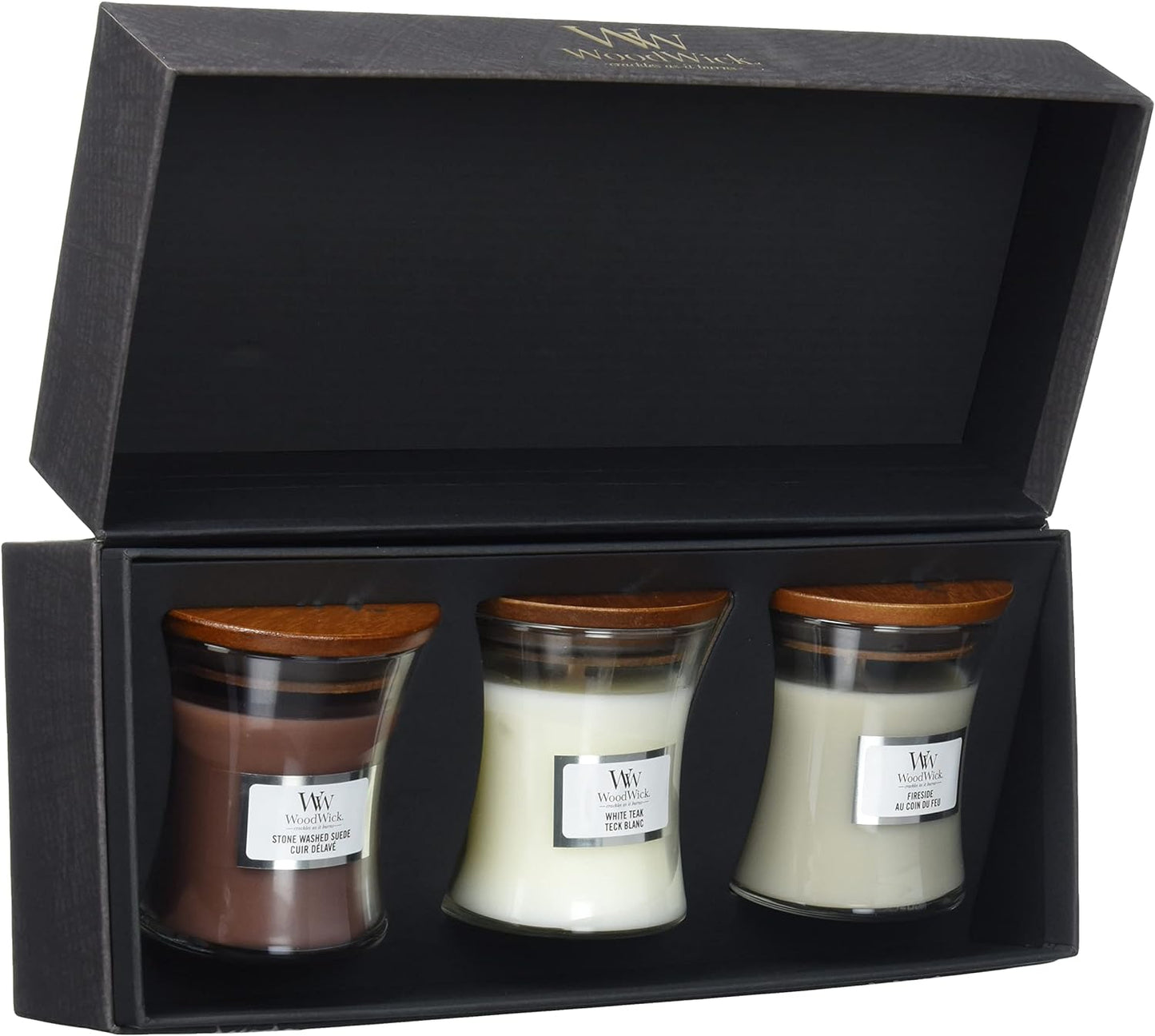 WoodWick Scented Candles Gift Set, Woody Mini Hourglass Scented Candles with Crackling Wicks, Gift Box, 3 Count, One Size