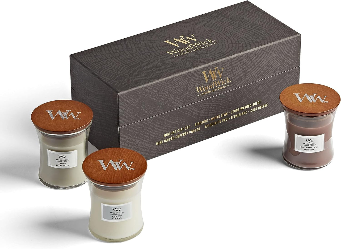 WoodWick Scented Candles Gift Set, Woody Mini Hourglass Scented Candles with Crackling Wicks, Gift Box, 3 Count, One Size