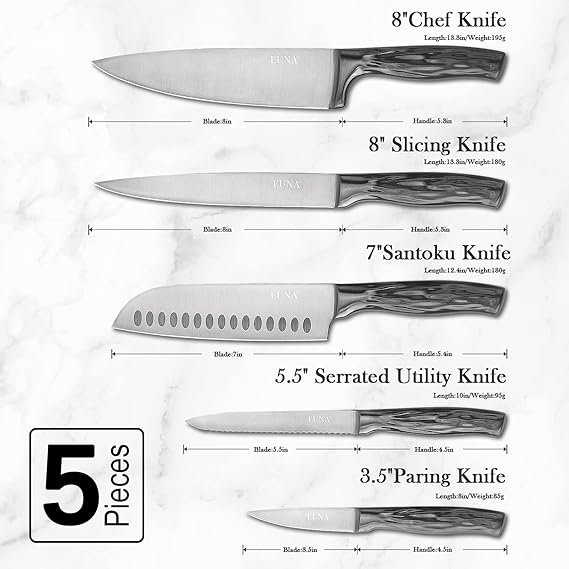 EUNA 5 Piece Knife Set | Stainless Steel Japanese Craft | Gift Box