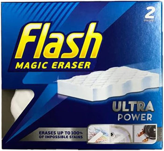 Flash Ultra Power Magic Eraser Stubborn Stains & Mark Remover Chemical Free Sponge Multi-Functional and Long Lasting Sponge For Cleaning With Comfort And Ease ( 2pcs Pack )