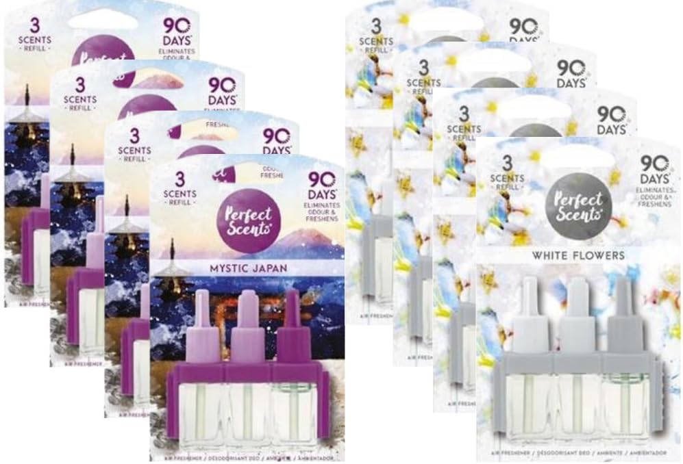 Perfect Scents 8 x 3 Scents Refill Air Freshener - Compatible with 3volution White flowers & Mountain Air + FabFinds Mug