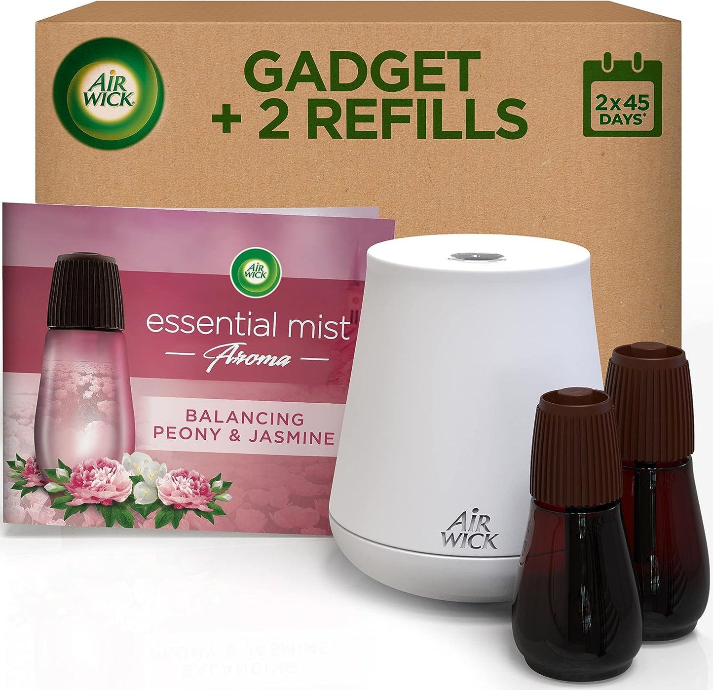 Air Wick | Peony & Jasmine |Air Freshener Essential Mist Diffuser Starter Kit | 1 Gadget & 2 Refills