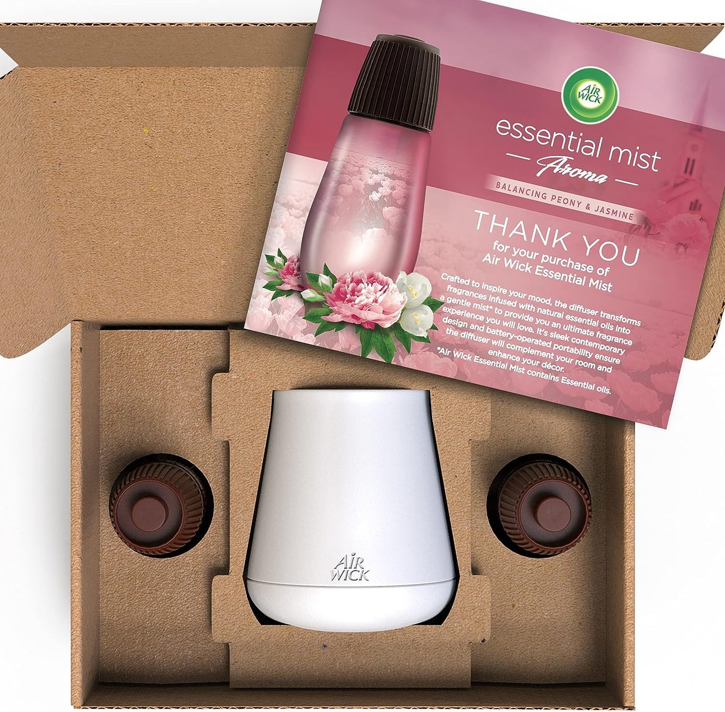 Air Wick | Peony & Jasmine |Air Freshener Essential Mist Diffuser Starter Kit | 1 Gadget & 2 Refills