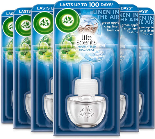 Air Wick Life Scents Air Freshener, Electrical Plug in Refill, Linen in The Air - 114ml (6 Refills x 19ml)