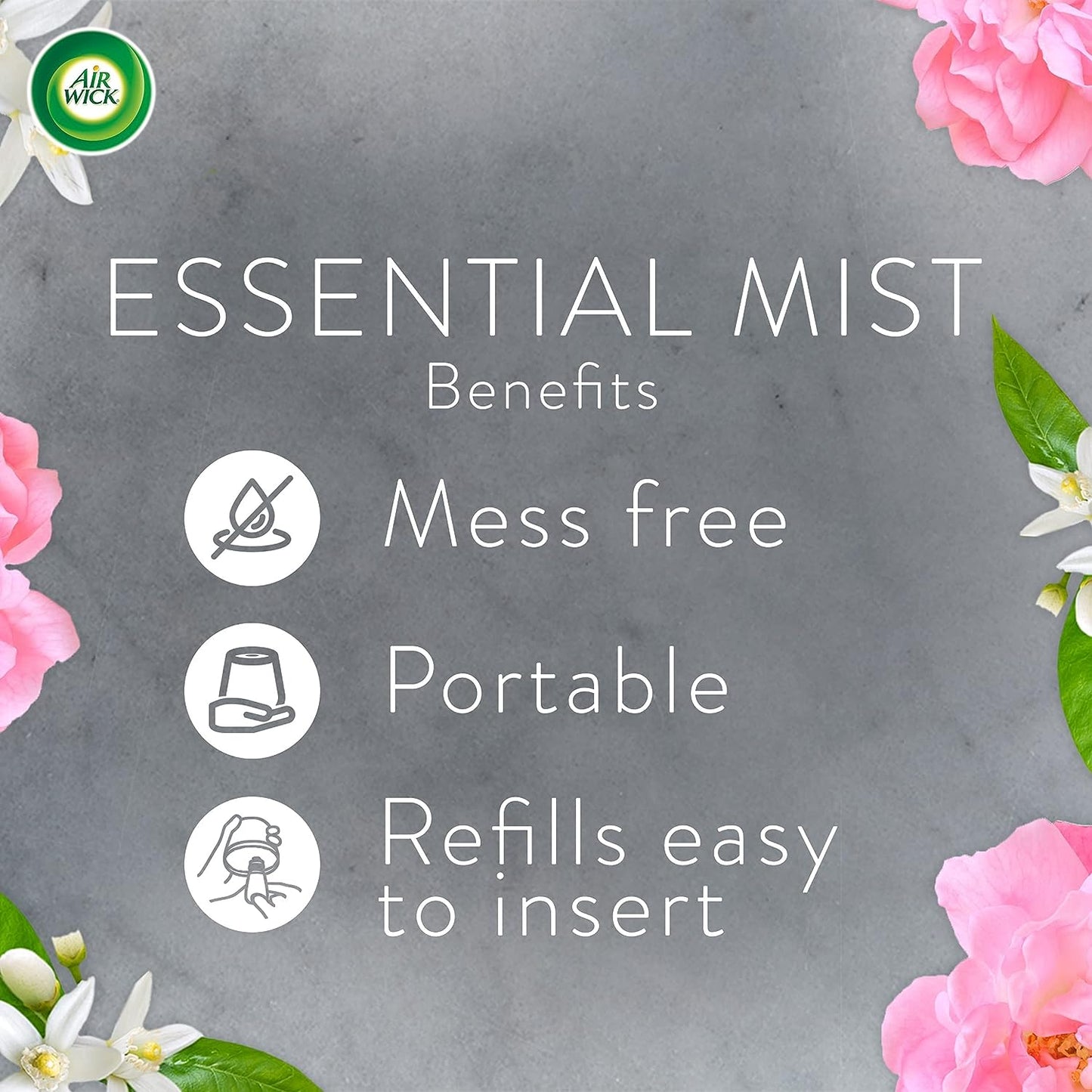 Air Wick | Peony & Jasmine |Air Freshener Essential Mist Diffuser Starter Kit | 1 Gadget & 2 Refills