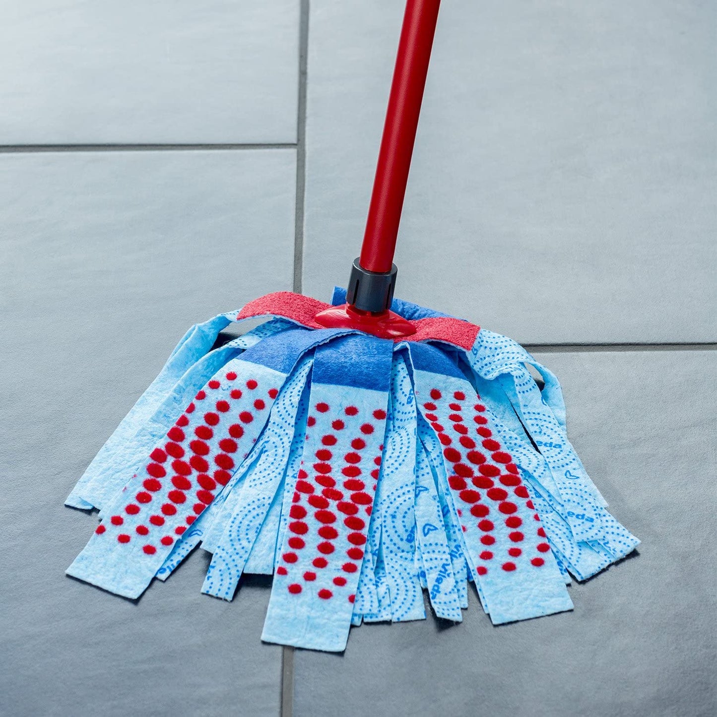 Vileda SuperMocio 3Action XL Compact Floor Mop with Extra Head Replacement | Mop for Cleaning Floors | Set of 1x Mop and 1x Refill, 12 x 11 x 48 cm | Red/Blue