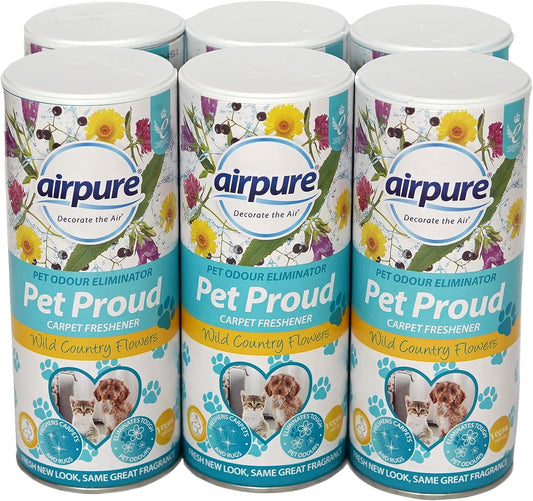 Airpure PET Proud Carpet Freshener, Odour Eliminator, Flowers Fragrance, White (Pack of 6)